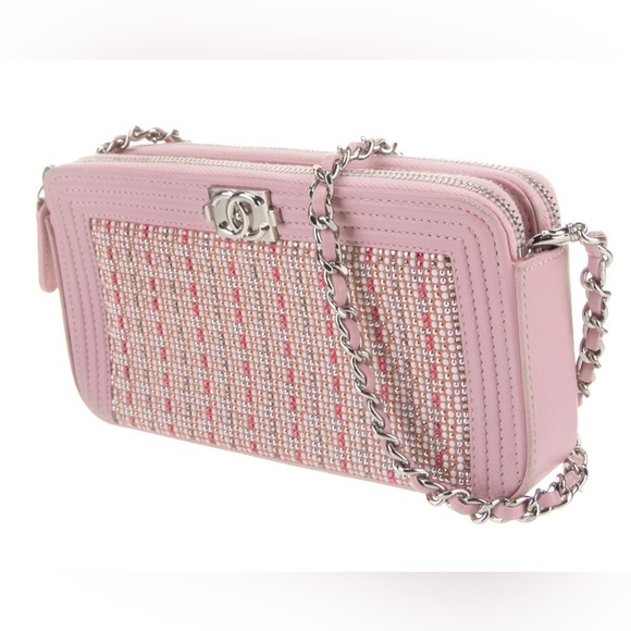 CHANEL Strass Boy Double Zip Wallet on Chain Leather Crossbody Limited Edition - Picture 3 of 6